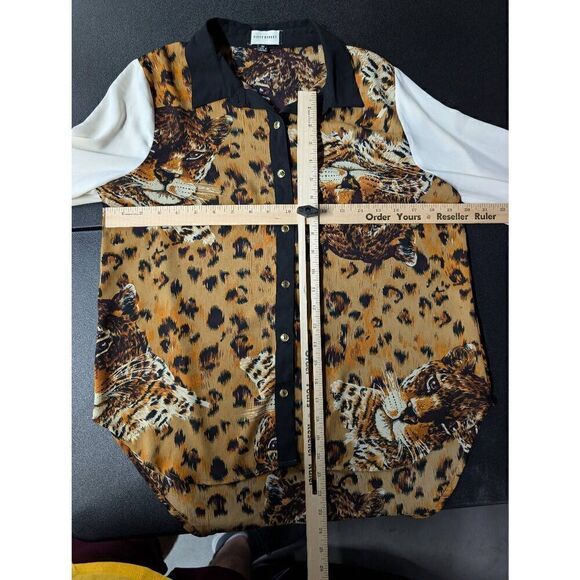 Fifty Street Cheetah Leopard Print Long Sleeve Blouse  Button Up Women's Medium - Picture 5 of 5